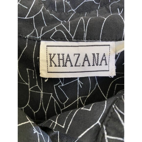 Khazana Womens Black Abstract Button-Up Blouse 3/4 Sleeve  Lightweight Top - Picture 4 of 6